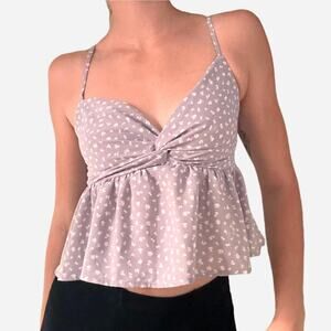 Oak + Fort Tank peplum tank top tie front light pastel purple floral - size XS